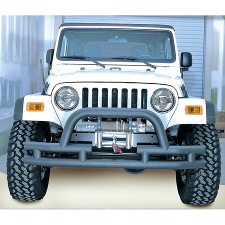 Rugged Ridge FRONT TUBE BUMPER WITH WINCH CUT OUT, BLACK TEXTURED, 76-06 JEEP CJ, WRANGLER/UN 11561.03